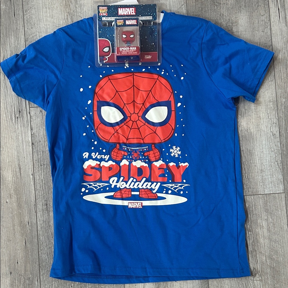 Marvel Blue Spider-Man Holiday Graphic Tee with toy